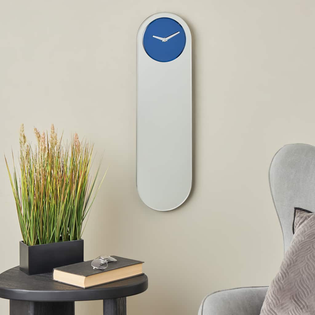 Silver Glass Decorative Wall Clock with Blue, Purple or Pink Clock Face