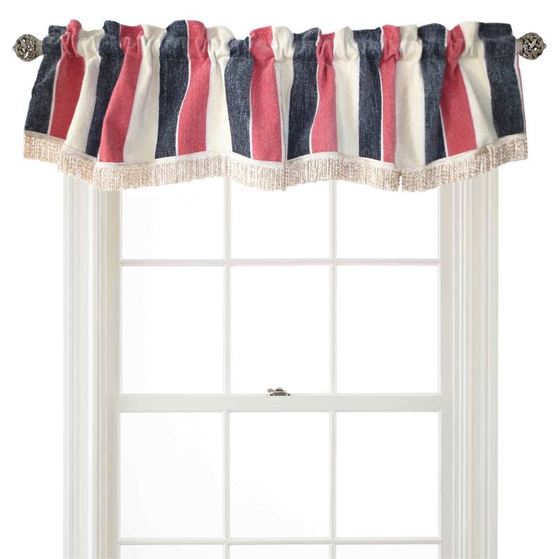 Violet Linen Decorative Deluxe Chenille, Striped Design, 60" x 15", Straight, Rod Pocket Curtain Valance - Pink