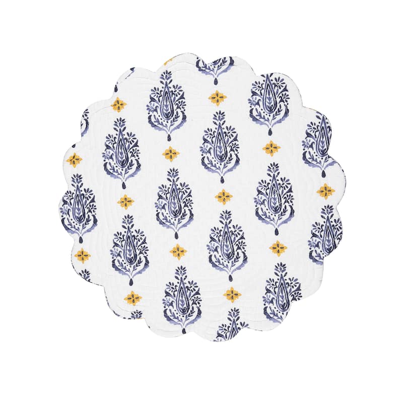 Serena Placemat Set of 6 Blue and Yellow Floral Pattern Cotton Reversible