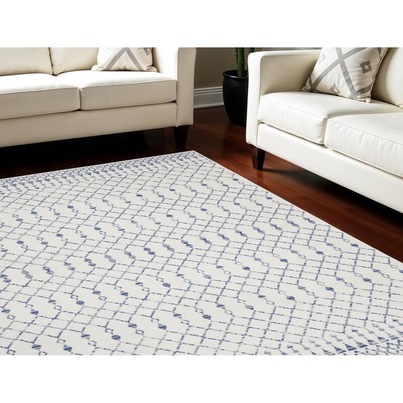 Jowu Power Loomed Distressed Geometric Modern Non Skid Stain Resistant Area Rug By HomeRoots - 120' X '84' X '0.39 - 120' X '84' X '0.39 - Oxford Blue - Rectangle