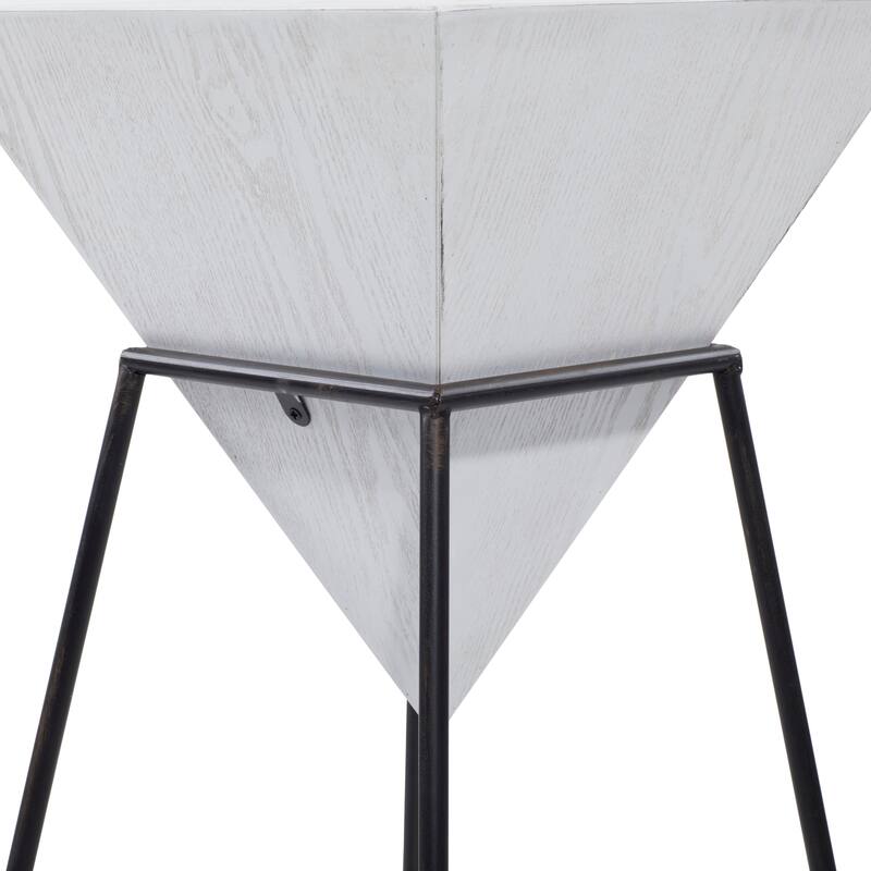 Minimalist Wood Inverted Pyramid Geometric Accent Table with Metal Stand - White or Black