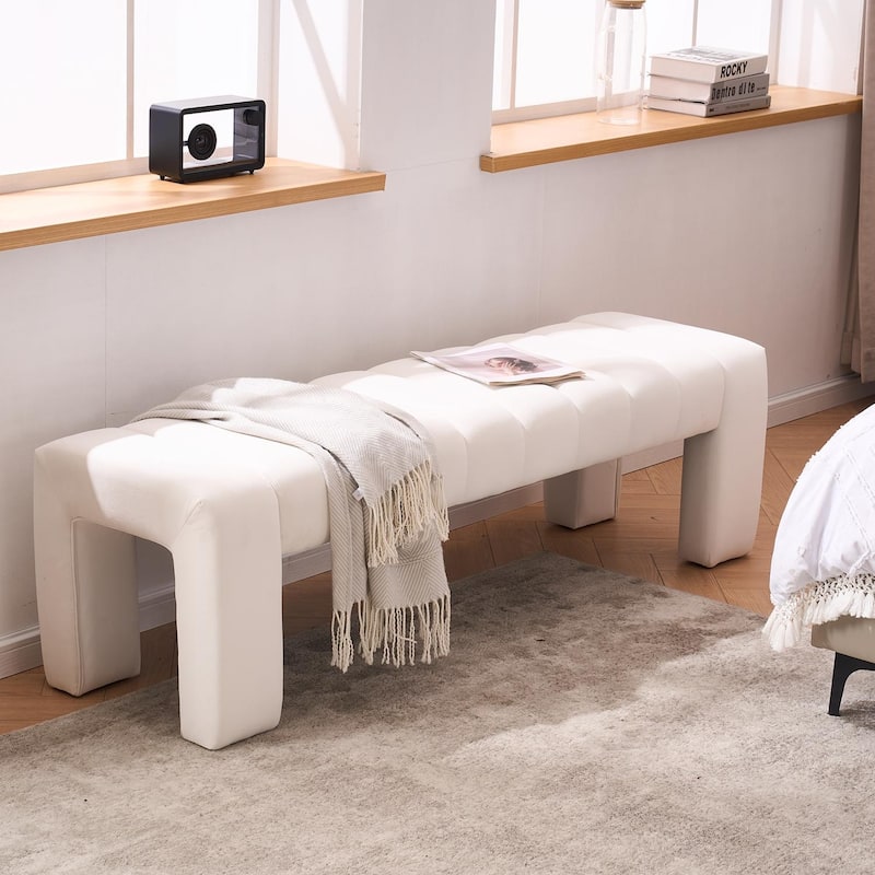 Upholstered Bedroom Bench Tufted Entryway Bench Modern End of Bed Bench Dining Bench with Gold/Black Metal Legs for Window