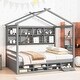 preview thumbnail 1 of 34, Elegant Full House Bed Kids Bed with Roof Frame,Bedside Storage Shelves,Ladder and Guardrail Grey
