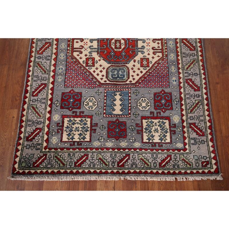 Traditional Kazak Accent Rug Hand-Knotted Wool Carpet - 3'3" x 4'11"