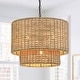 preview thumbnail 3 of 11, Lennie 20 in. 4-Light Rattan Tiered Drum Chandelier Light with Black Canopy - 20 in. W - 20 in. W