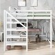 preview thumbnail 11 of 16, Full Size Loft Bed with Built-in Storage Staircase, Side Clothes Hangers and Safety Rail, Solid Wood Slats Support