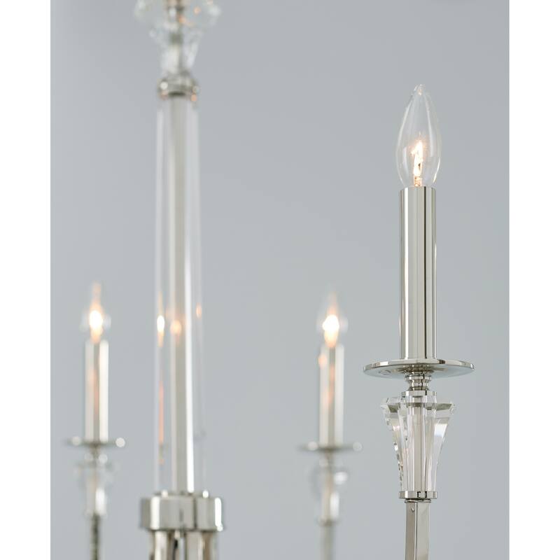Laurent 30" 6-light Polished Nickel Chandelier w/ Crystal Column & Bobeches