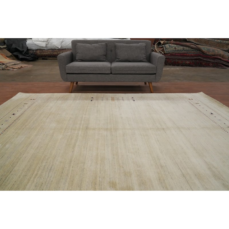 Hand Knotted Oriental 100% Wool Carpet Tribal Animal Pictorial Beige & Ivories Gabbeh Area Rug - 10' 0'' X 8' 2''