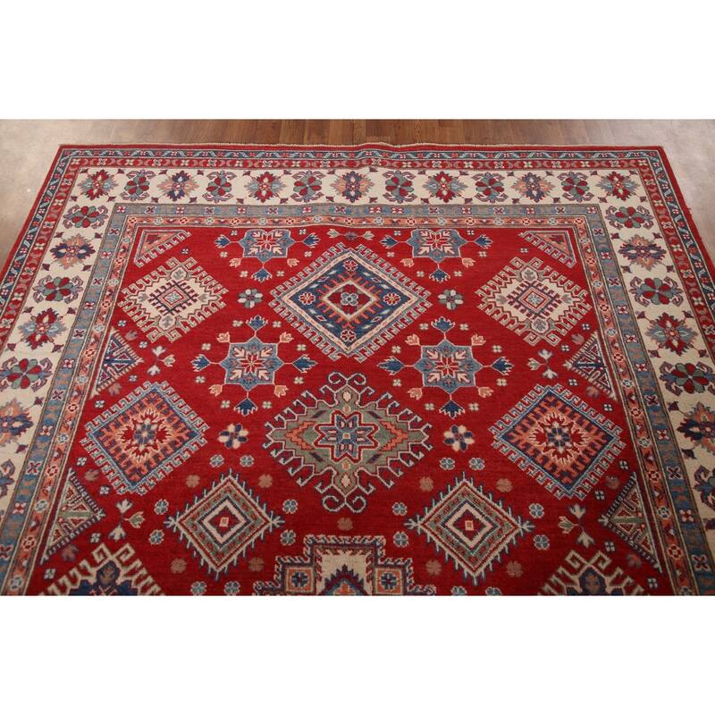 Red Traditional Kazak Area Rug Handmade Oriental Wool Carpet - 6'8" x 9'9"