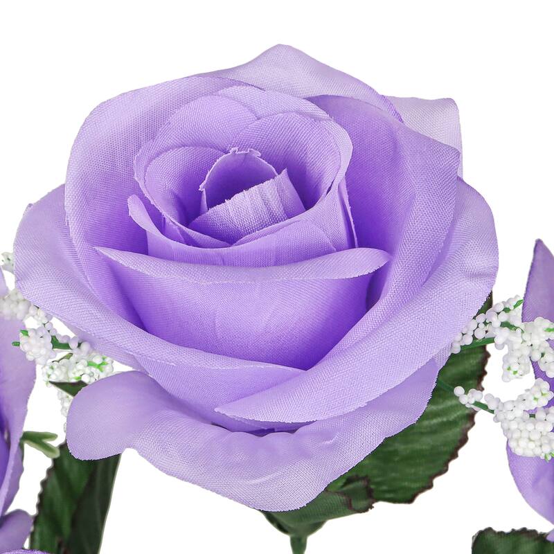 Set of 12 Lavender Artificial Open Rose Flower Stem Bush Bouquet 14in - 14" L x 7" W x 7" DP