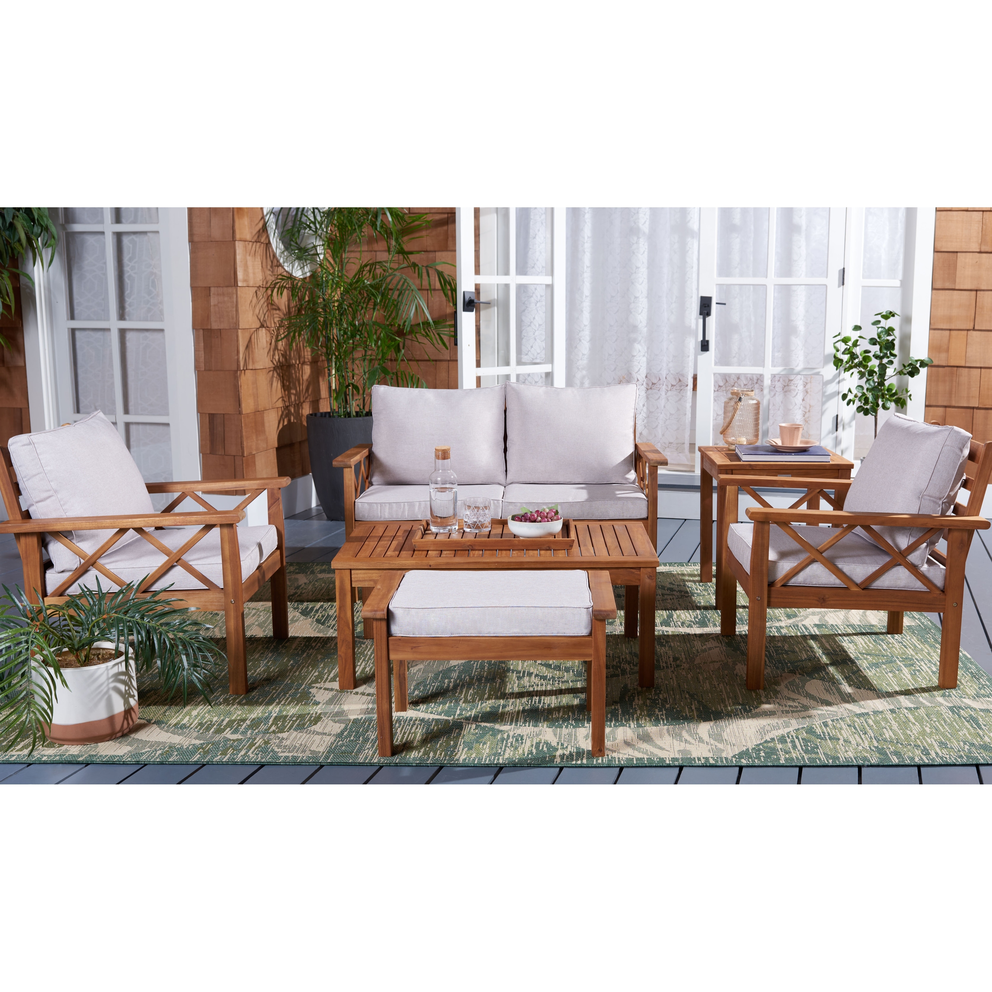SAFAVIEH Unnur Traditional Polyester 6-Piece Patio Set - 344W x 30D x 28H