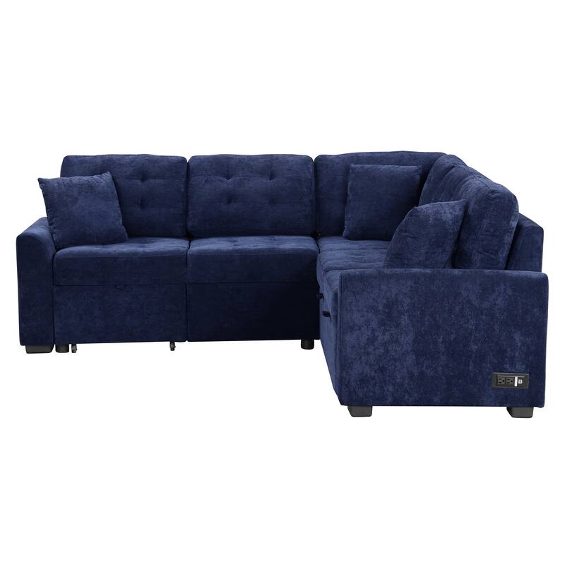 Roomfitters Pull-Out L-Shape Sofa Bed with Wheels, USB Ports, and Power Sockets, Functional Sleeper Sofa for Living Room Comfort