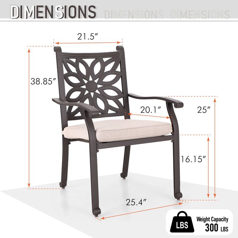 MAISON ARTS 7-Piece Cast Aluminum Patio Dining Set with Expandable Rectangular Table & 6 Cast Aluminum Chairs
