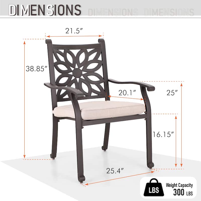 MAISON ARTS Cast Aluminum Dining Chairs/Patio Dining Set with Round Dining Table & 6 Cast Aluminum Patio Chairs