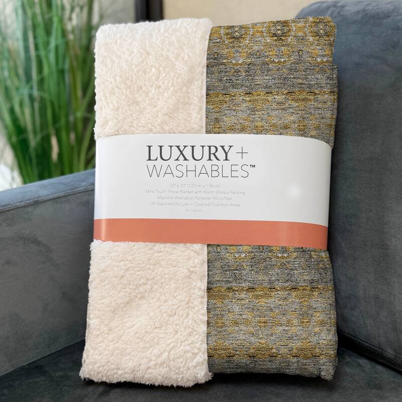 Premium Machine Washable Boho Stripes Sherpa Throw Blanket