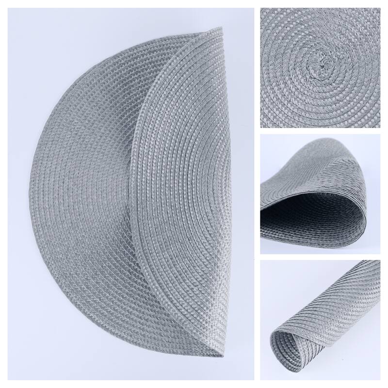 Rustic Placemats Set of 6 Woven Placemats for Dining Table Decor Indoor Outdoor Washable Kitchen Table Mat Wipe Clean 15x15inch - Light Gray