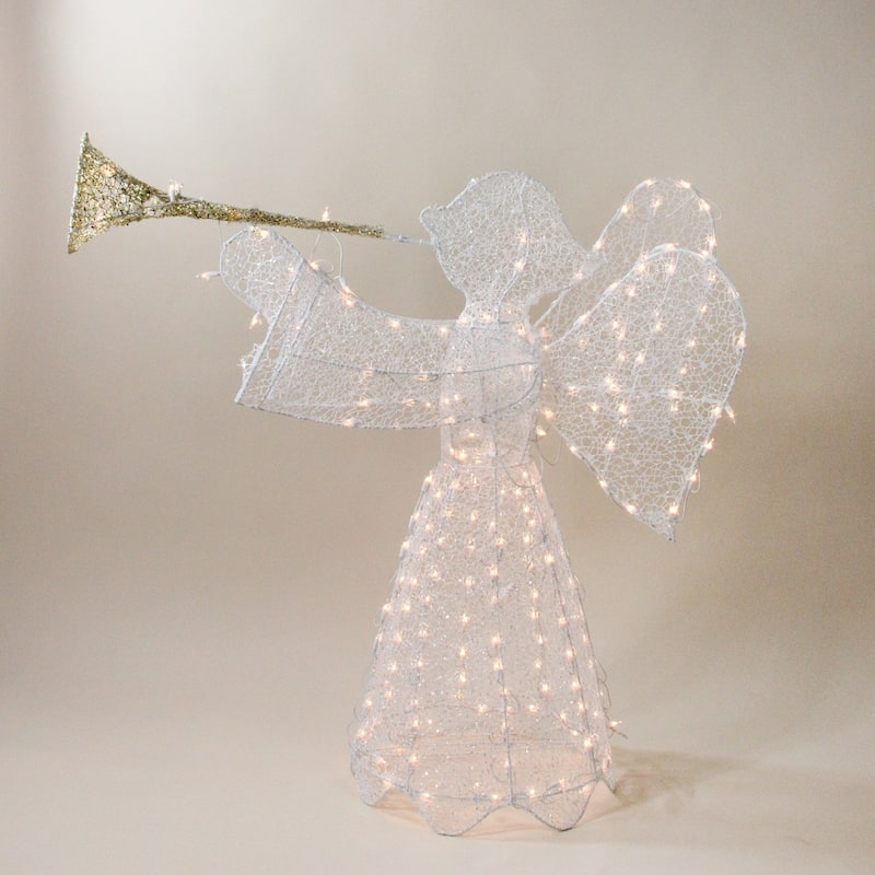 44" White and Clear 3D Pre-Lit Trumpeting Angel Outdoor Christmas Yard Decor