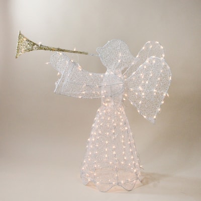 44" White and Clear 3D Pre-Lit Trumpeting Angel Outdoor Christmas Yard Decor