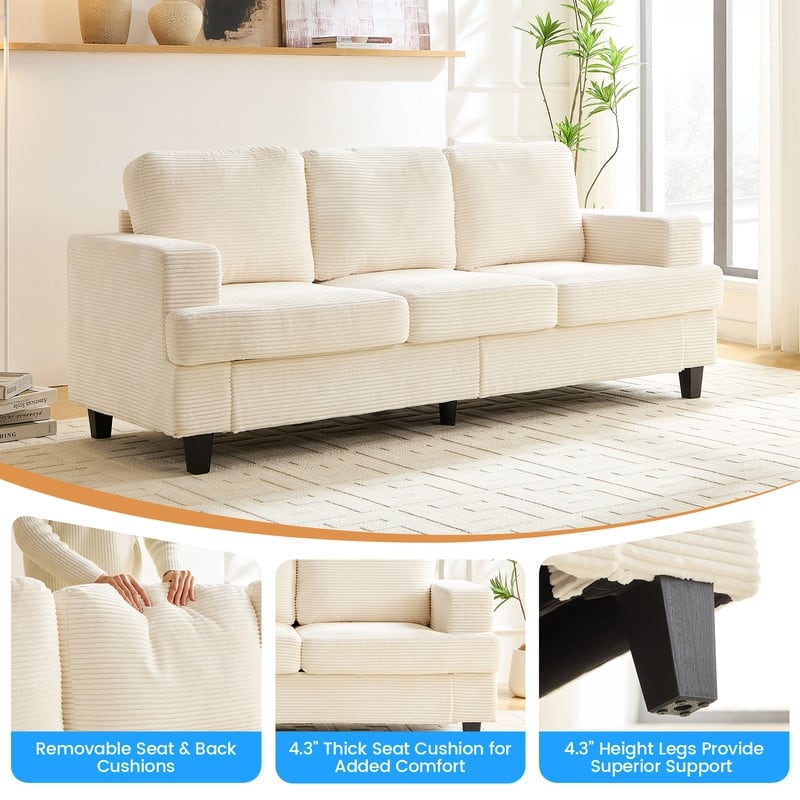 Mixoy 82" Corduroy Sectional Sofa Couch,Cloud Sleeper Comfy Upholstered 3-Seater Sofa
