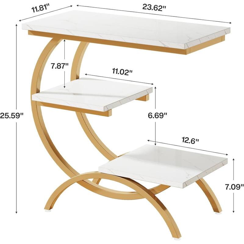 C-Shaped End Table, 3-Tier Small Side Table