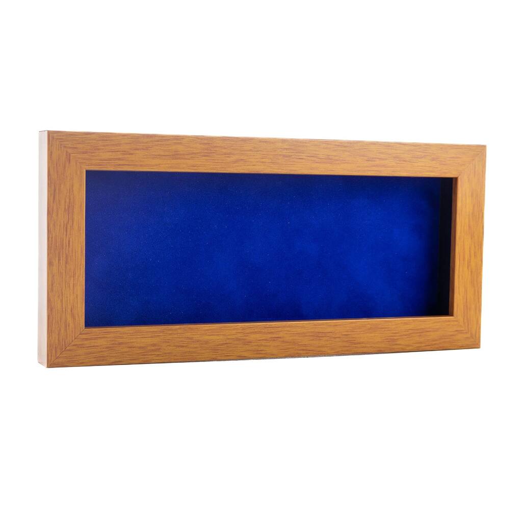 16x30 Shadow Box Frame Light Brown Wood | With a 3/4" Usable Display Depth | Includes a Royal Blue Real Suede Texture Acid-Free