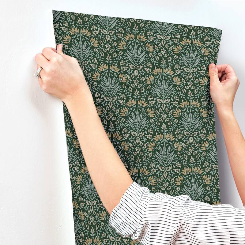 Chris Loves Julia x A-Street Prints Woodbury Evergreen Floral Damask Wallpaper