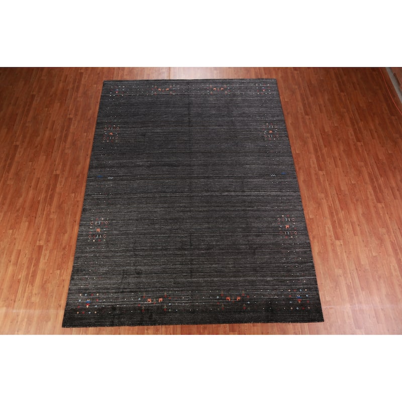 Charcoal Tribal Gabbeh Indian Area Rug Handmade Wool Carpet - 9'1" x 12'1"