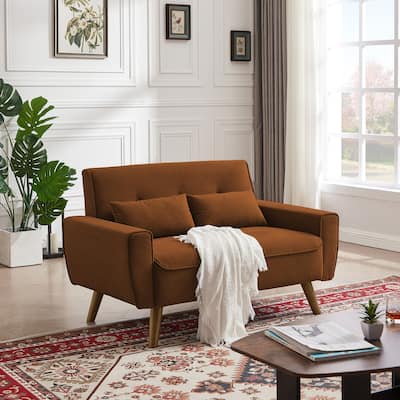 48.82" Small Tufted Loveseat Sofa with 2 Pillows and Tapered Wood Legs