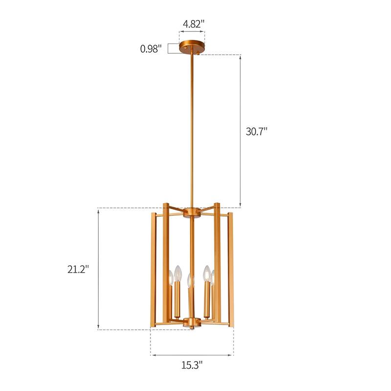 5-Light Minimalist Geometric Cage Chandelier, Modern Pendant Light