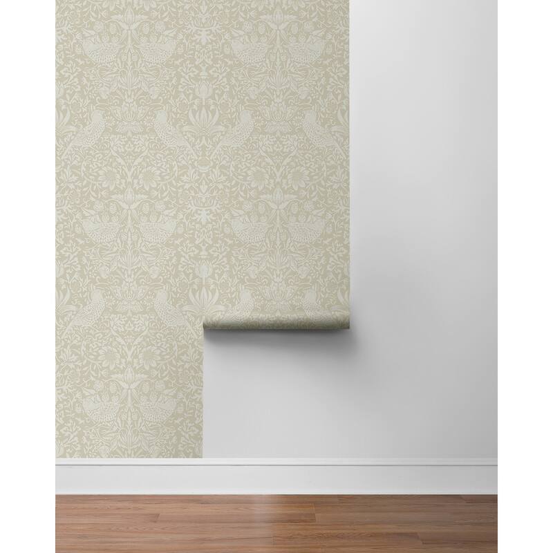 Seabrook Designs Tonal Bird Garden Prepasted Wallpaper