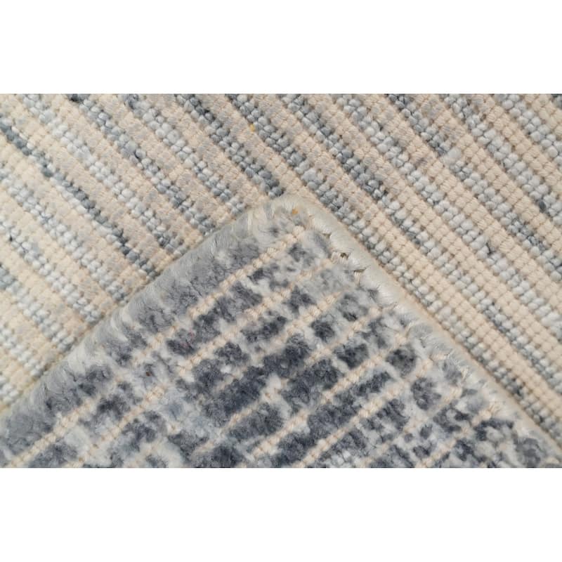 Hand Knotted Oriental Viscose Silk Carpet Modern All-Over Greys & Charcoal Abstract Area Rug - 4' 0'' X 2' 0''