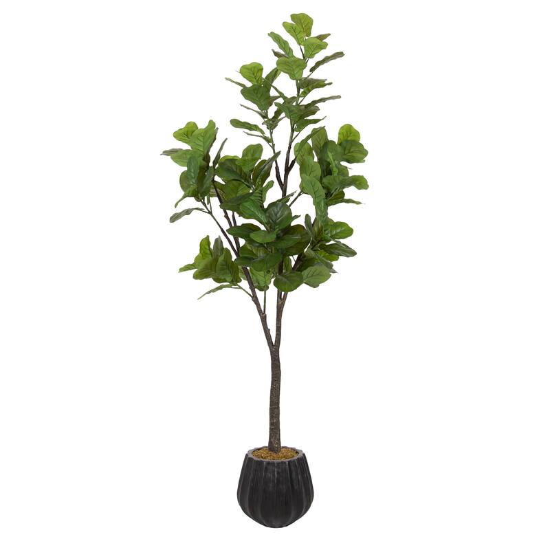 Kate and Laurel Fidmont Faux Fiddle Fig Tree - 6ft - Black