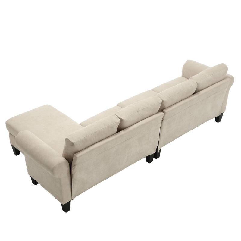 Linen Fabric Sectional Sofa, L-shaped Upholstered Sofa with Storage, Modern Rolled Arms Couch for living room