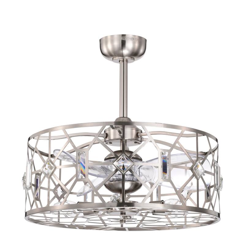 Gio 24 Ince Satin Nickel Finish Glam-Modern Style Crystal Lighted Ceiling Fandelier with Remote