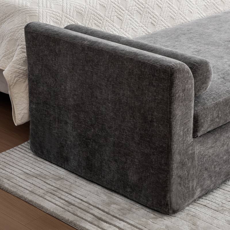 90.6''W Chenille End of Bed Bench With 2 Bolster Pillows,Chaise Lounge,Entryways Bench