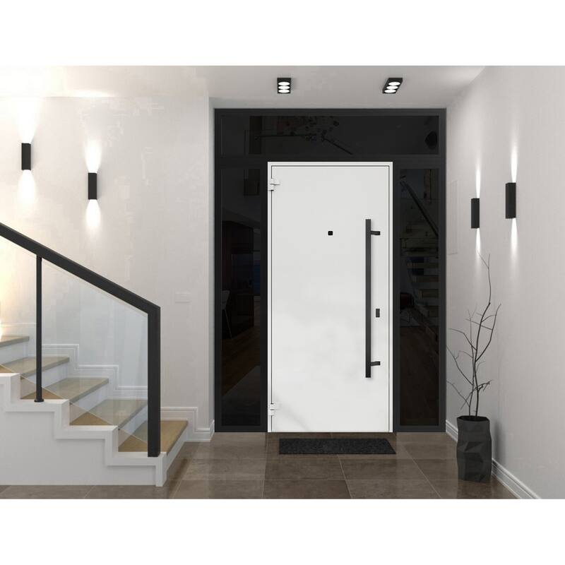 Exterior Prehung Steel Entry Door Ronex 0131 Grey 2 Sidelites Top Window Stainless Steel Inserts 16+36+16x96 Left Hand