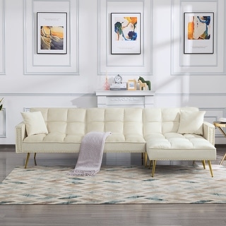 Full Size Velvet Sleeper Sectional Sofa with Adjustable Back - Bed Bath ...
