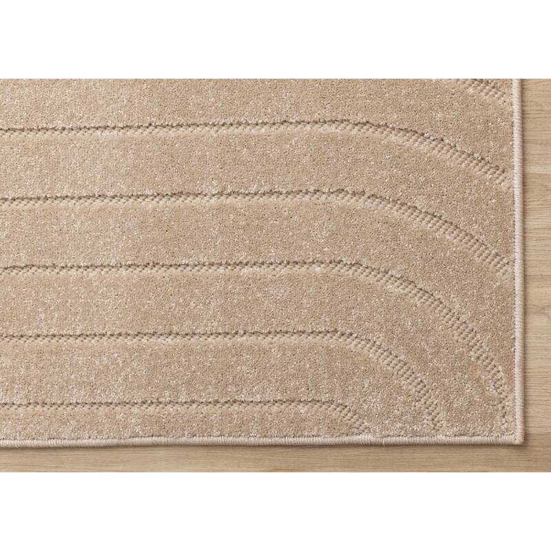 Modern Curved Lines Textured Area Rug in Beige