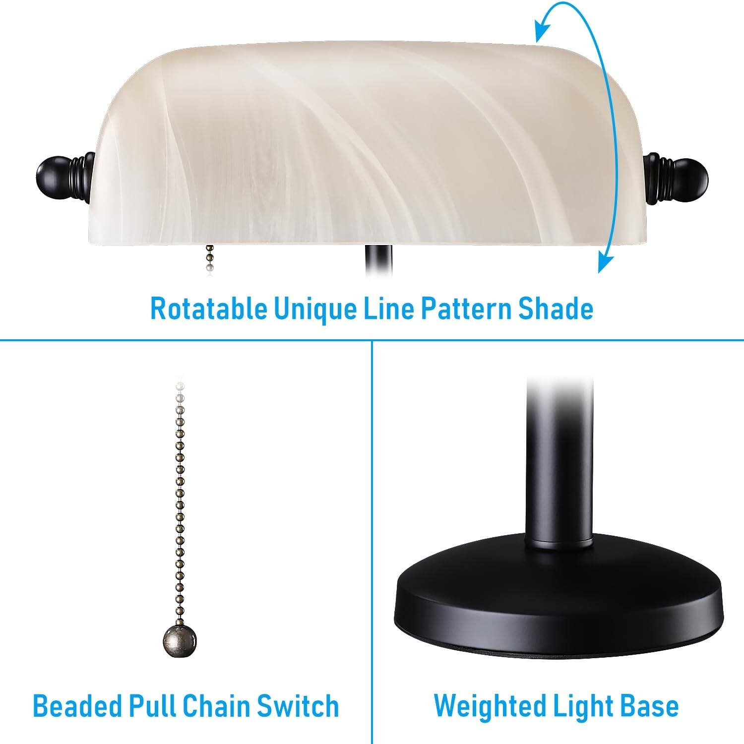 Pale Yellow Glass Bankers Desk Lamp, UL Listed, Antique Desk Lamps with