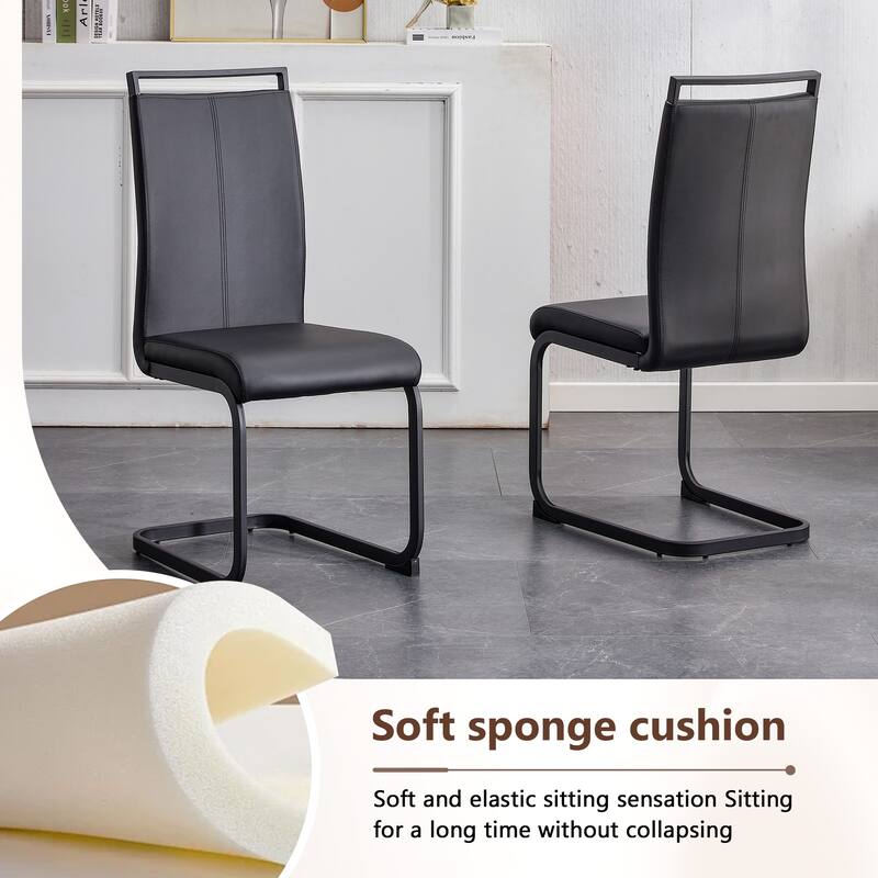 Set of 5 Piece Dining Table and Chair Set MDF Top with Glass Insert PU Seats Arched Metal Legs