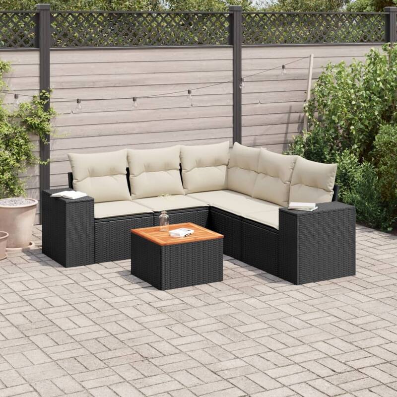 vidaXL Garden Sofa Set Black - 21.7 x 21.7 x 14.6 - Black and cream Medium