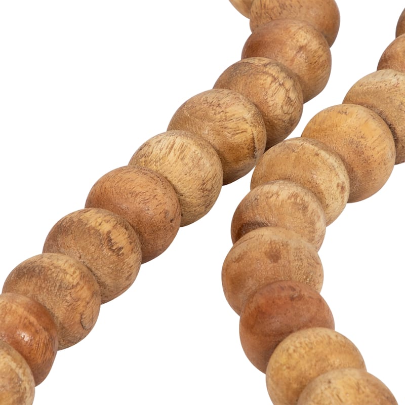 Sagebrook Home Neutral 26" Beaded Wooden Garland with Heart Contemporary Rustic Farmhouse Natural Brown Wooden Bead