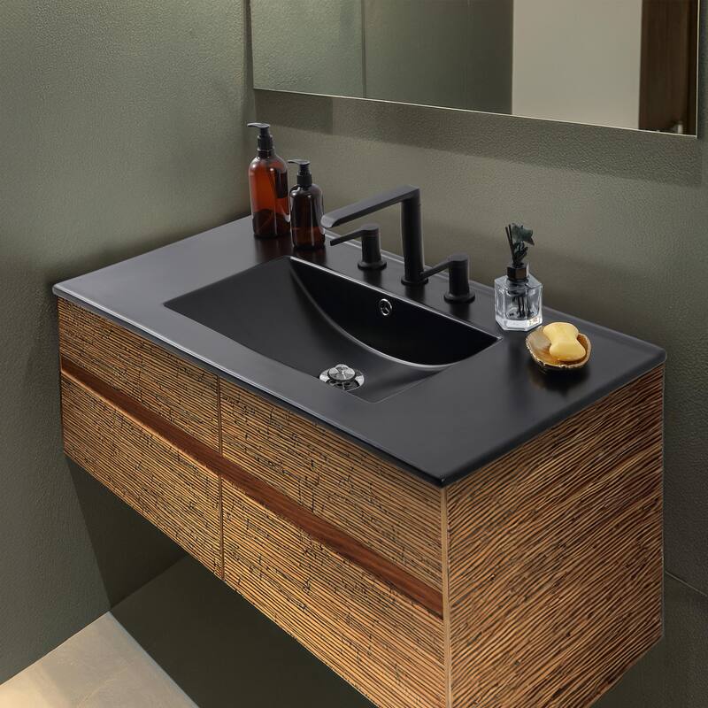 Aubert 3-Hole Classic Contemporary Rectangular Ceramic Single Sink Basin Vanity Top, by JONATHAN Y