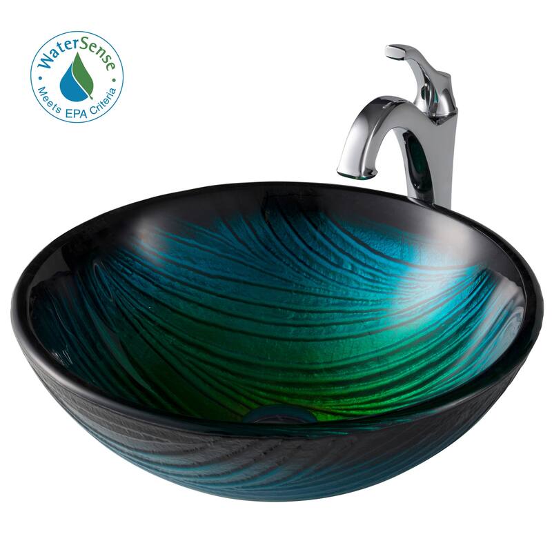 Kraus Arlo & Glass 17" Glass Vessel Bathroom Sink with 1.2 GPM Deck - Chrome