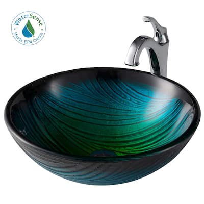 Kraus Arlo & Glass 17" Glass Vessel Bathroom Sink with 1.2 GPM Deck
