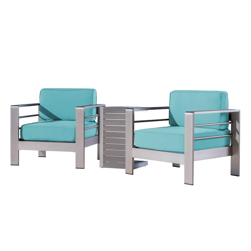 Cape Coral Outdoor Aluminum 3 Piece Chat Set with C Shaped Table by Christopher Knight Home