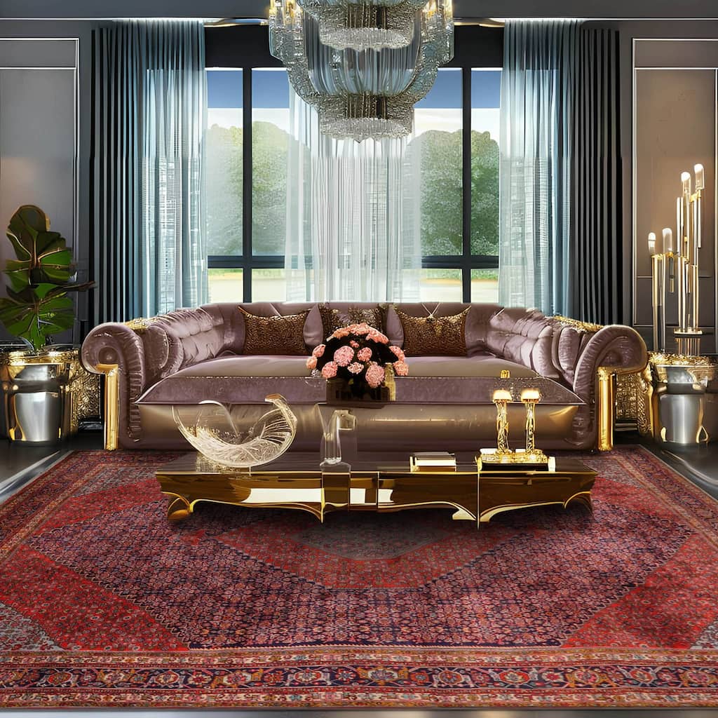 Hand Knotted Navy,Orange Persian Wool Traditional Oriental Area Rug - 10' x 13' 3''