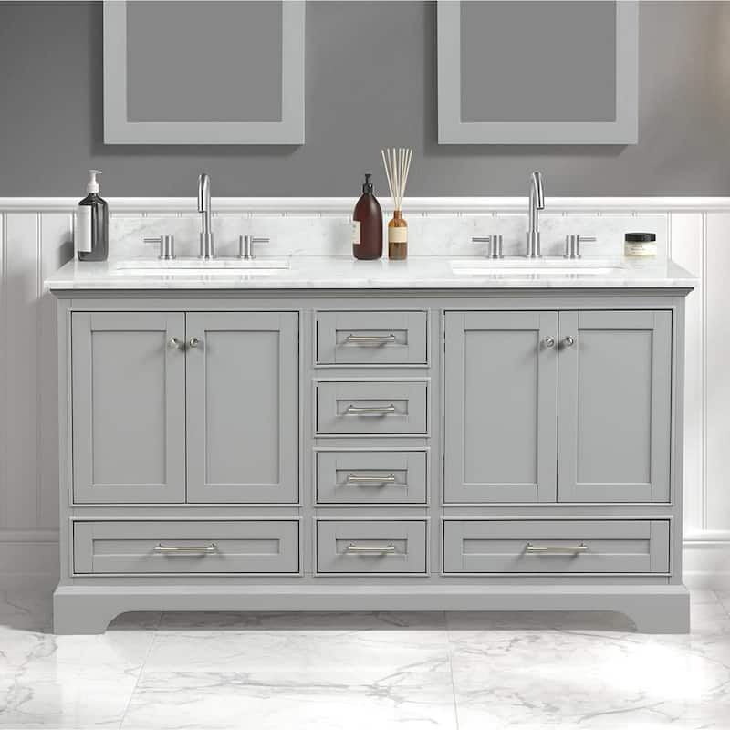 Blossom Copenhagen 60" Double Sink Solid Wood Vanity with Marble Top - Metal Grey