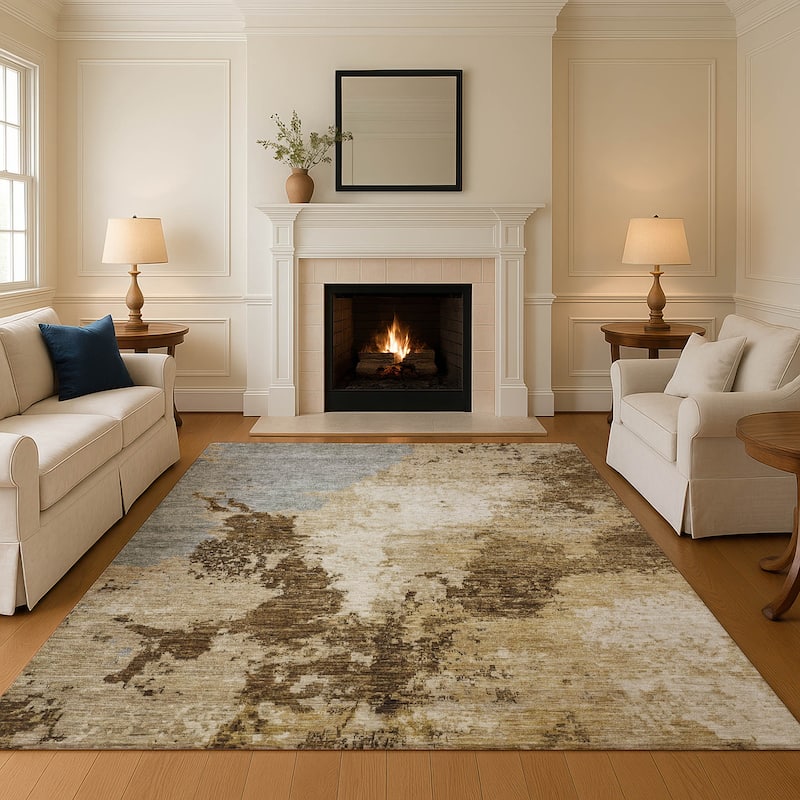 Premium Washable Super Soft Modern Abstract Mayfield Rug - Brown - 10' x 14'