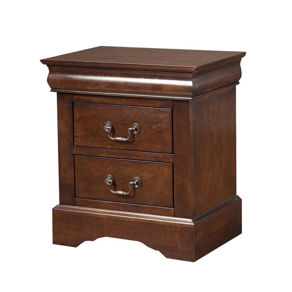 Wood 2-Drawer Rectangular Nightstand with Metal Accents